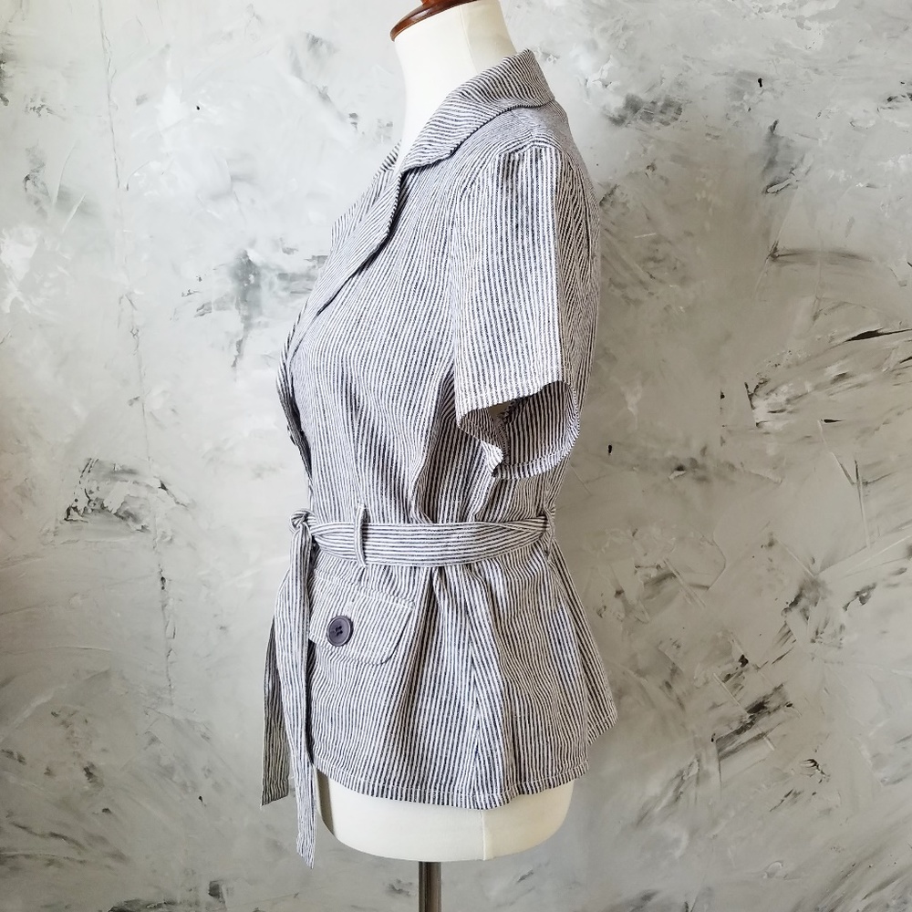 SHERRY TAYLOR Navy & White Stripped Jacket Blouse - Picture 4 of 8